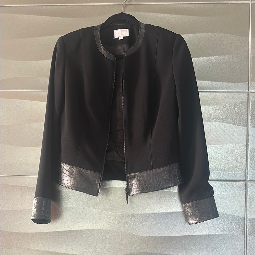 Alberto Makali Black Cropped Jacket with Leather Trim, excellent condition.